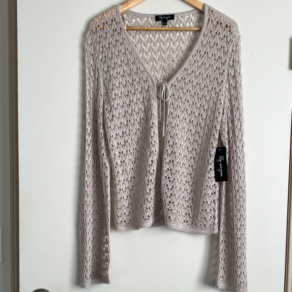 Lilly Morgan Light Taupe Open-Knit Cardigan